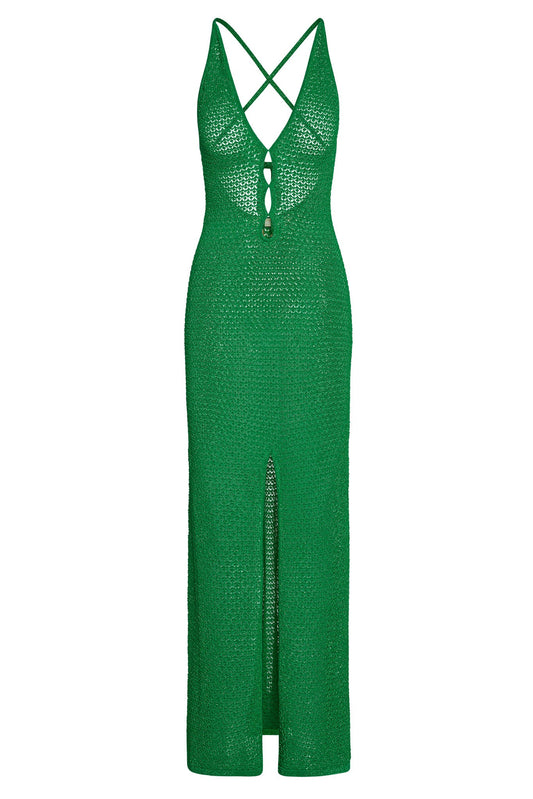 Ramatuelle Dress - Palm Green Lurex Lace Crochet